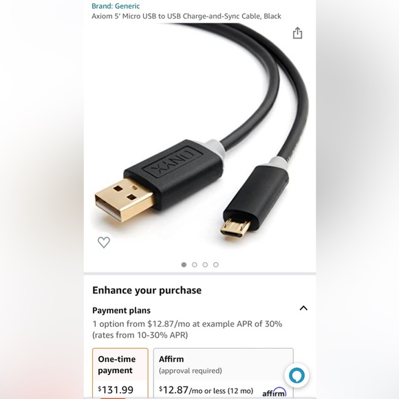 Axiom 5’ Micro USB to USB Charge-and-Sync Cable, Black - Picture 1 of 3